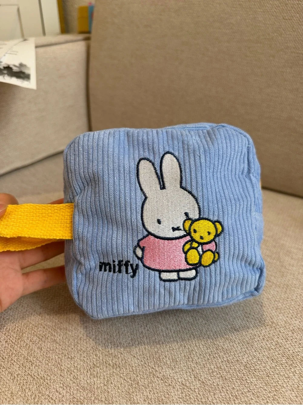 miffy Light Blue Plush Cube Kids Bag with Yellow Strap